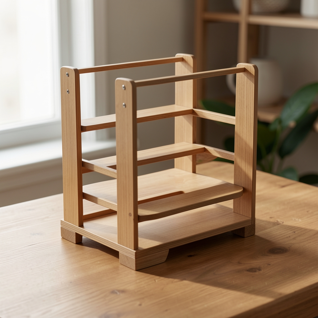 Frutero de sobremesa vacío con estructura abierta y base estable sobre una mesa